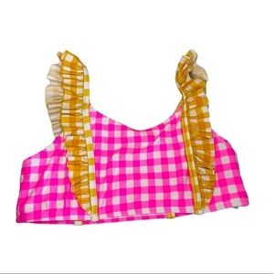 Glitter beach girls gingham ruffle sleeve bikini top
